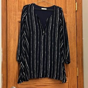 Honey Belle Sz M striped Navy lined sheer long sleeved mini dress/swim coverup